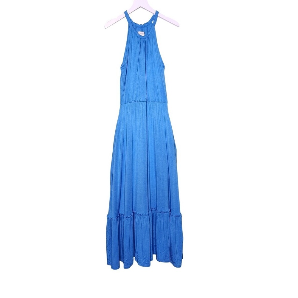 Cynthia Rowley Sleeveless Knit Maxi Dress‎ Turquoise Pockets Ruffle Hem Tiered S
